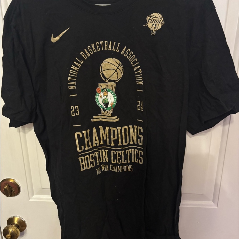 Nike Black Boston Celtics Champions Graphic Tee with Gold Print
